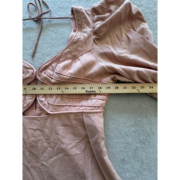 FARM Rio for Anthropologie Rose Pink Puff Sleeve V Neck Mini Dress XL - Picture 3 of 9